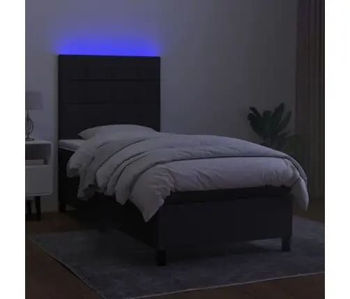 Atsperu Gulta Ar Matraci, Led, Melns Audums, 90X190 Cm Vidaxl