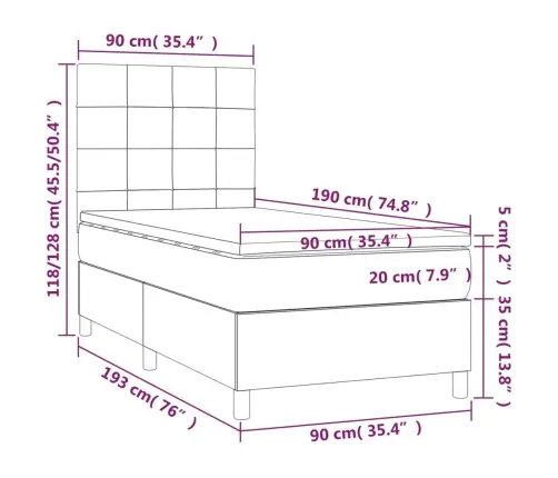 Atsperu Gulta Ar Matraci, Led, Melns Audums, 90X190 Cm Vidaxl