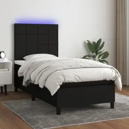 Atsperu Gulta Ar Matraci, Led, Melns Audums, 90X190 Cm Vidaxl