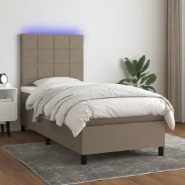 Atsperu Gulta Ar Matraci, Led, Pelēkbrūns Audums, 90X200 Cm Vidaxl