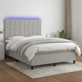 Atsperu Gulta Ar Matraci, Led, Gaiši Pelēks Audums, 140X190 Cm Vidaxl