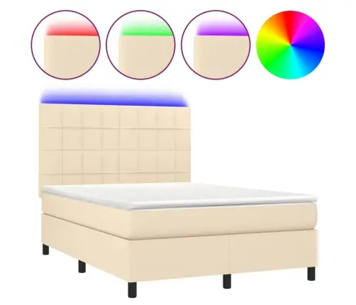 Atsperu Gulta Ar Matraci, Led, Krēmkrāsas Audums, 140X190 Cm Vidaxl