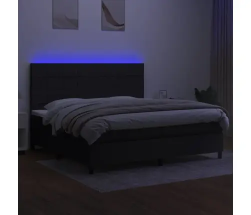 Atsperu Gulta Ar Matraci, Led, Melns Audums, 200X200 Cm Vidaxl