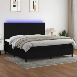 Atsperu Gulta Ar Matraci, Led, Melns Audums, 200X200 Cm Vidaxl