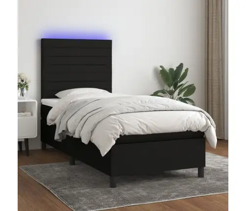 Atsperu Gulta Ar Matraci, Led, Melns Audums, 90X190 Cm Vidaxl