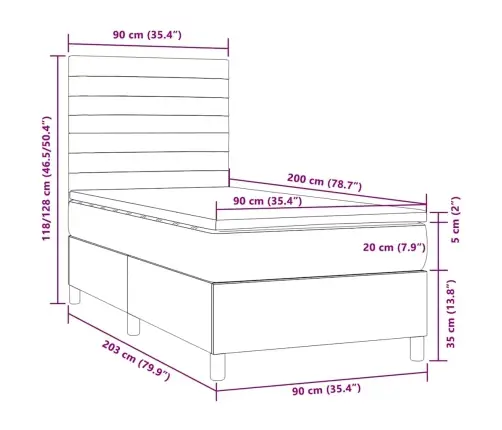 Kontinentaalvoodi Madrats Ja Led, Tumepruun, 90X200 cm Kangas