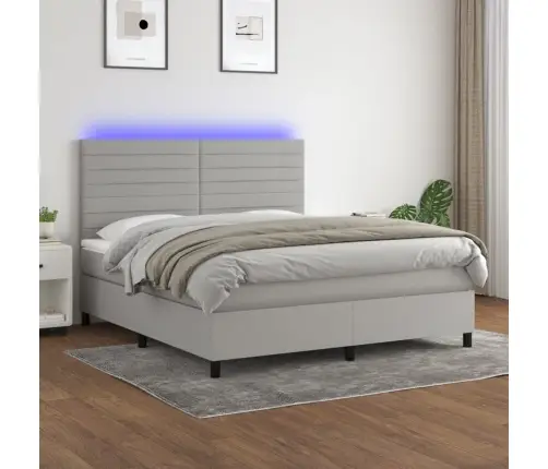 Atsperu Gulta Ar Matraci, Led, Gaiši Pelēks Audums, 160X200 Cm Vidaxl