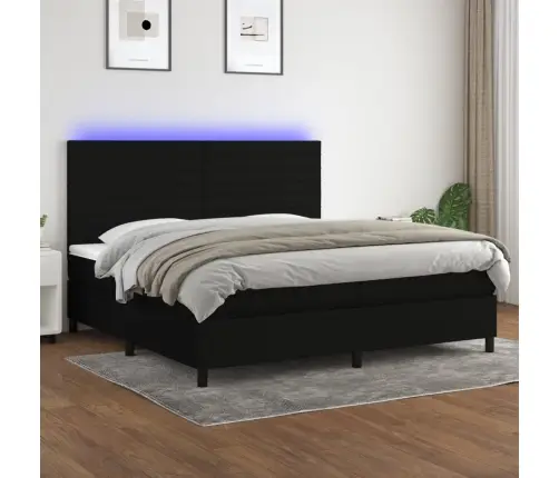 Atsperu Gulta Ar Matraci, Led, Melns Audums, 200X200 Cm Vidaxl