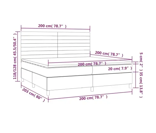 Atsperu Gulta Ar Matraci, Led, Zils Audums, 200X200 Cm Vidaxl