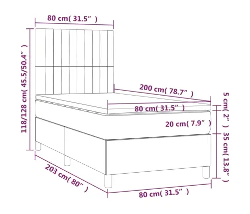 Atsperu Gulta Ar Matraci, Led, Zils Audums, 80X200 Cm Vidaxl