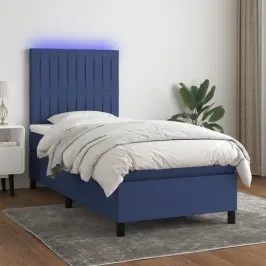 Atsperu Gulta Ar Matraci, Led, Zils Audums, 80X200 Cm Vidaxl