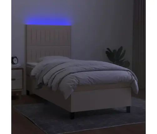 Atsperu Gulta Ar Matraci, Led, Krēmkrāsas Audums, 90X200 Cm Vidaxl