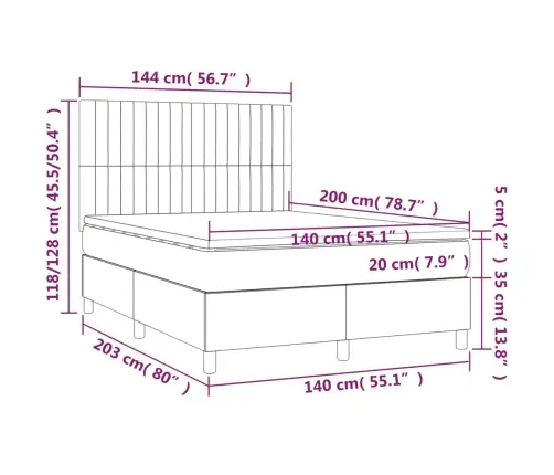 Atsperu Gulta Ar Matraci, Led, Melns Audums, 140X200 Cm Vidaxl