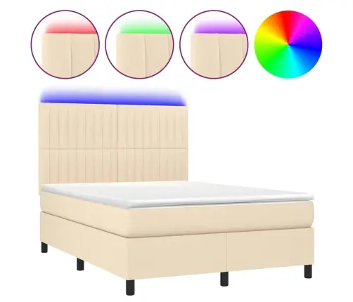 Atsperu Gulta Ar Matraci, Led, Krēmkrāsas Audums, 140X200 Cm Vidaxl