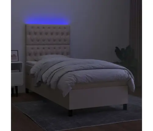 Atsperu Gulta Ar Matraci, Led, Krēmkrāsas Audums, 80X200 Cm Vidaxl