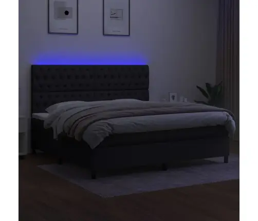 Atsperu Gulta Ar Matraci, Led, Melns Audums, 200X200 Cm Vidaxl