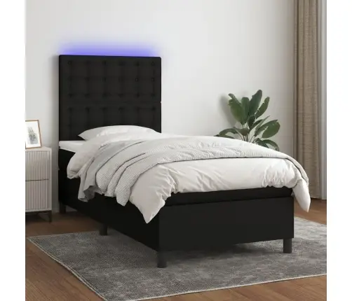 Atsperu Gulta Ar Matraci, Led, Melns Audums, 80X200 Cm Vidaxl