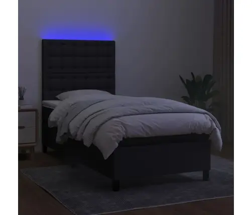 Atsperu Gulta Ar Matraci, Led, Melns Audums, 90X190 Cm Vidaxl