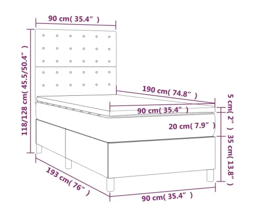 Atsperu Gulta Ar Matraci, Led, Melns Audums, 90X190 Cm Vidaxl