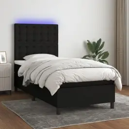 Atsperu Gulta Ar Matraci, Led, Melns Audums, 90X190 Cm Vidaxl