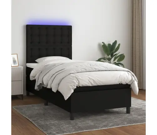 Atsperu Gulta Ar Matraci, Led, Melns Audums, 90X190 Cm Vidaxl