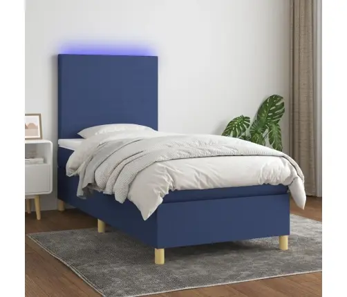 Atsperu Gulta Ar Matraci, Led, Zils Audums, 80X200 Cm Vidaxl