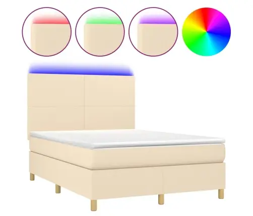 Atsperu Gulta Ar Matraci, Led, Krēmkrāsas Audums, 140X190 Cm Vidaxl