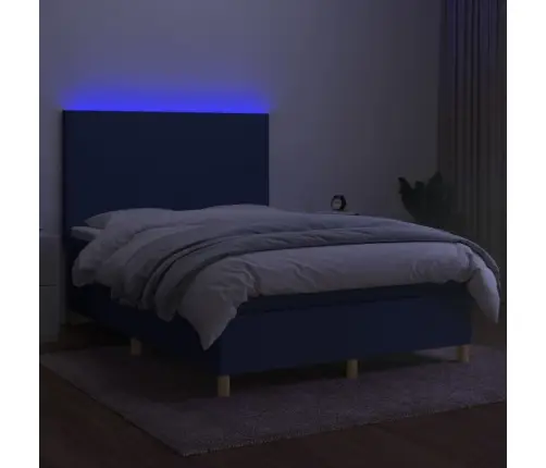 Atsperu Gulta Ar Matraci, Led, Zils Audums, 140X190 Cm Vidaxl Atsperu Gulta Ar Matraci, Led, Zils Audums, 140X190 Cm Vidaxl
