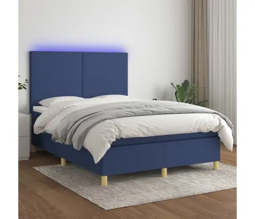 Atsperu Gulta Ar Matraci, Led, Zils Audums, 140X190 Cm Vidaxl Atsperu Gulta Ar Matraci, Led, Zils Audums, 140X190 Cm Vidaxl
