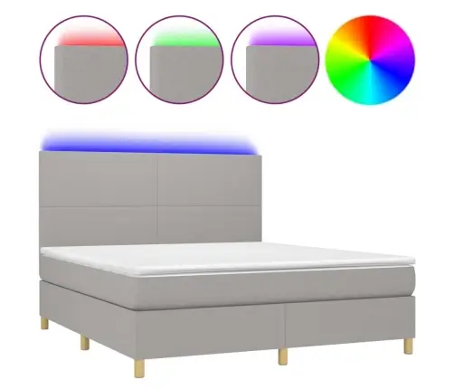 Atsperu Gulta Ar Matraci, Led, Gaiši Pelēks Audums, 160X200 Cm Vidaxl