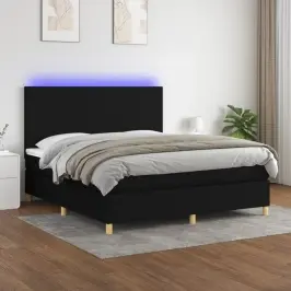 Atsperu Gulta Ar Matraci, Led, Melns Audums, 180X200 Cm Vidaxl