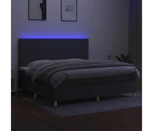 Atsperu Gulta Ar Matraci, Led, Tumši Pelēka Audums, 200X200 Cm Vidaxl