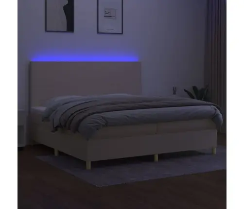 Atsperu Gulta Ar Matraci, Led, Krēmkrāsas Audums, 200X200 Cm Vidaxl