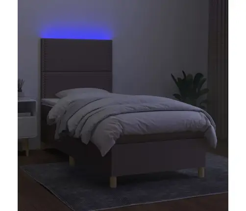 Atsperu Gulta Ar Matraci, Led, Pelēkbrūns Audums, 90X200 Cm Vidaxl