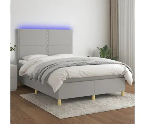 Atsperu Gulta Ar Matraci, Led, Gaiši Pelēks Audums, 140X190 Cm Vidaxl