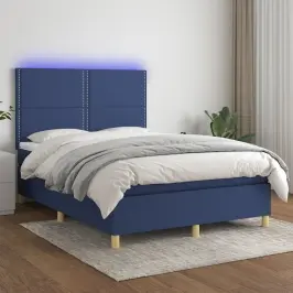 Atsperu Gulta Ar Matraci, Led, Zils Audums, 140X200 Cm Vidaxl