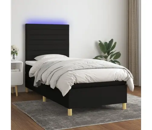 Atsperu Gulta Ar Matraci, Led, Melns Audums, 80X200 Cm Vidaxl Atsperu Gulta Ar Matraci, Led, Melns Audums, 80X200 Cm Vidaxl