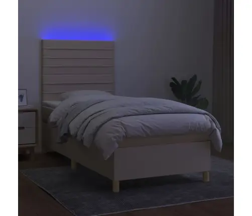 Atsperu Gulta Ar Matraci, Led, Krēmkrāsas Audums, 90X190 Cm Vidaxl