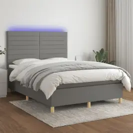 Atsperu Gulta Ar Matraci, Led, Tumši Pelēks Audums, 140X190 Cm Vidaxl