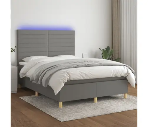 Atsperu Gulta Ar Matraci, Led, Tumši Pelēks Audums, 140X190 Cm Vidaxl