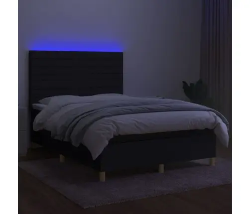 Atsperu Gulta Ar Matraci, Led, Melns Audums, 140X190 Cm Vidaxl