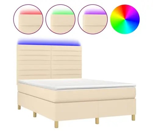 Lova Su Spyruoklėmis/Čiužiniu/Led, Kreminė, 140X190 cm Audinys