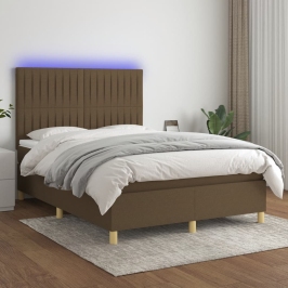 Atsperu Gulta Ar Matraci, Led, Tumši Brūns Audums, 140X190 Cm Vidaxl