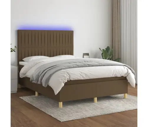 Atsperu Gulta Ar Matraci, Led, Tumši Brūns Audums, 140X190 Cm Vidaxl