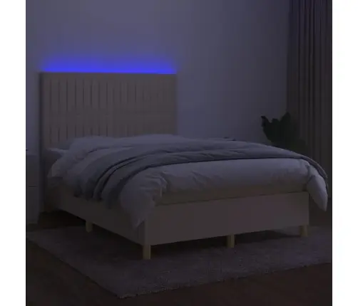 Atsperu Gulta Ar Matraci, Led, Krēmkrāsas Audums, 140X190 Cm Vidaxl