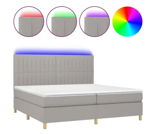 Atsperu Gulta Ar Matraci, Led, Gaiši Pelēka Audums, 200X200 Cm Vidaxl