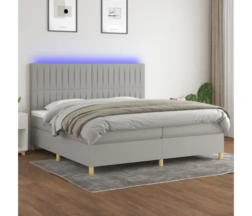 Atsperu Gulta Ar Matraci, Led, Gaiši Pelēka Audums, 200X200 Cm Vidaxl