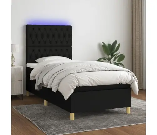 Atsperu Gulta Ar Matraci, Led, Melns Audums, 90X190 Cm Vidaxl