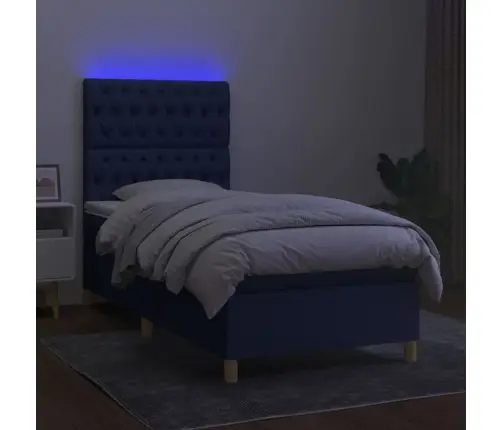 Atsperu Gulta Ar Matraci, Led, Zils Audums, 90X190 Cm Vidaxl