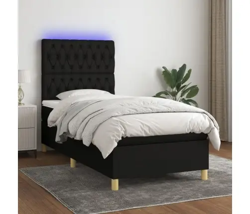 Atsperu Gulta Ar Matraci, Led, Melns Audums, 100X200 Cm Vidaxl